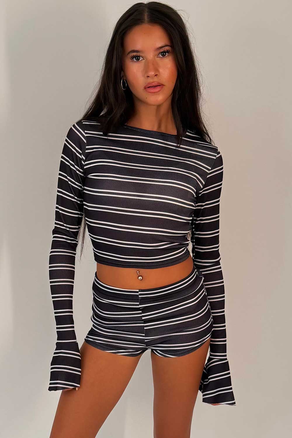 black white contrast stripe co ord set womens styledup hollister 