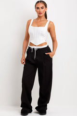 womens trousers with wide legs and contrast boxer detail trim