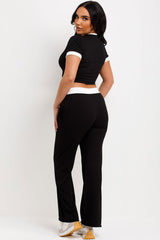 womens wide leg trousers and crop top loungewear set airport outfit
