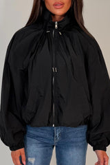womens long sleeve funnel neck black windbreaker jacket styledup uk
