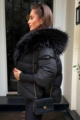 faux fur hood faux fur trim winter puffer jacket styledup uk
