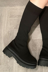 womens black knee high sock boots styledup