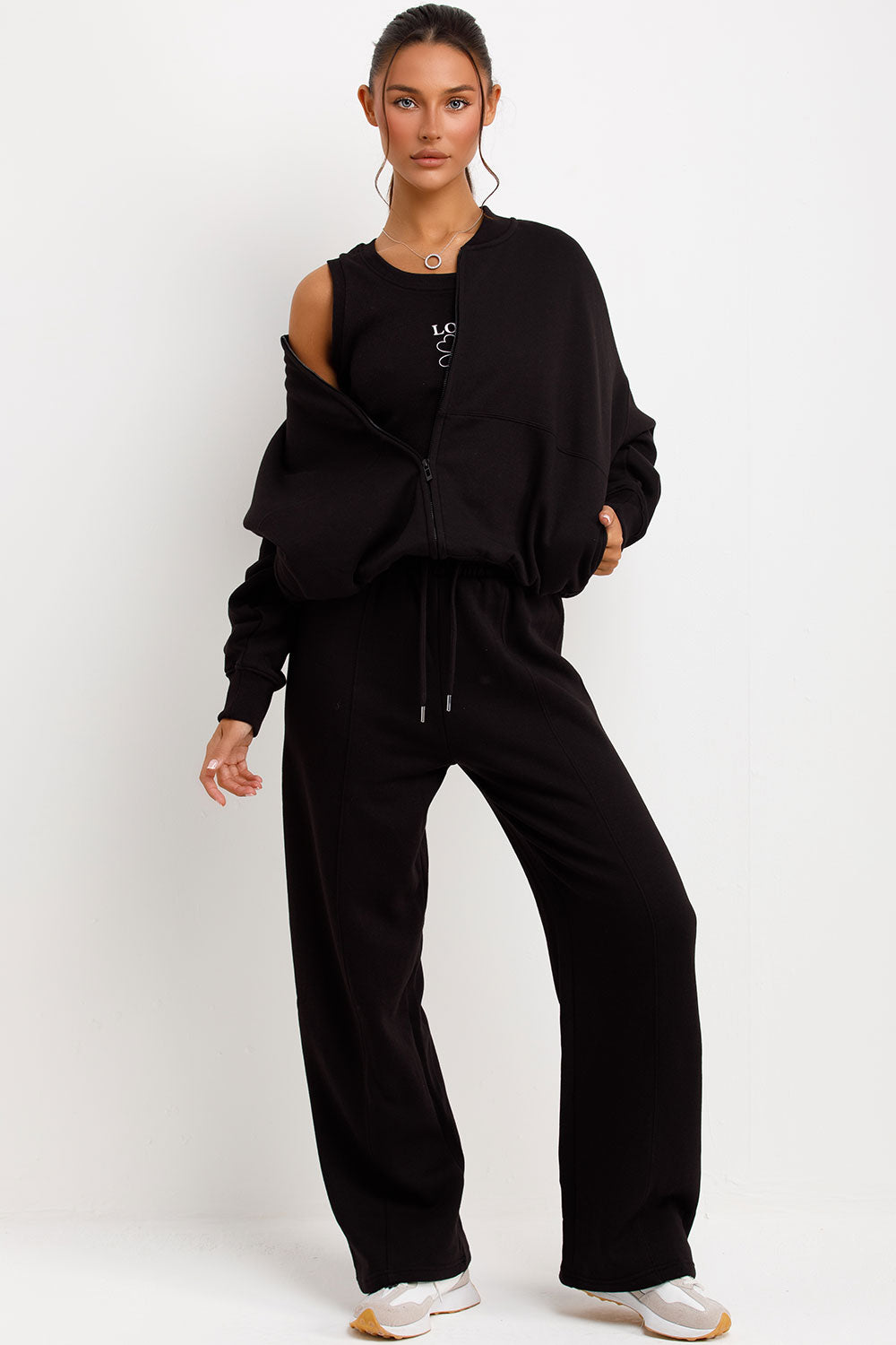 womens zara bomber sweatshirt straight leg joggers and top loungewear set