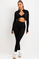 full zip sports track jacket bralette and seamless leggings three piece co ord set womens uk