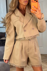 beige double breasted blazer and shorts two piece matching outfit set styledup uk