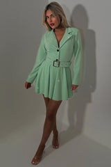 long sleeve blazer playsuit with lapel collar diamante rhinestones styledup uk