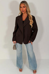 zara womens asymmetric tailored jacket cross over blazer brown styledup uk