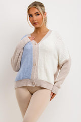 womens two tone button front knitted cardigan