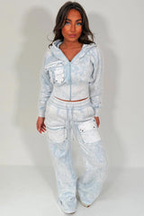 crop zip through hoodie and wide leg joggers tracksuit set styledup 