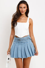 belted denim mini skirt 