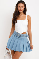 denim mini tennis skirt with belt