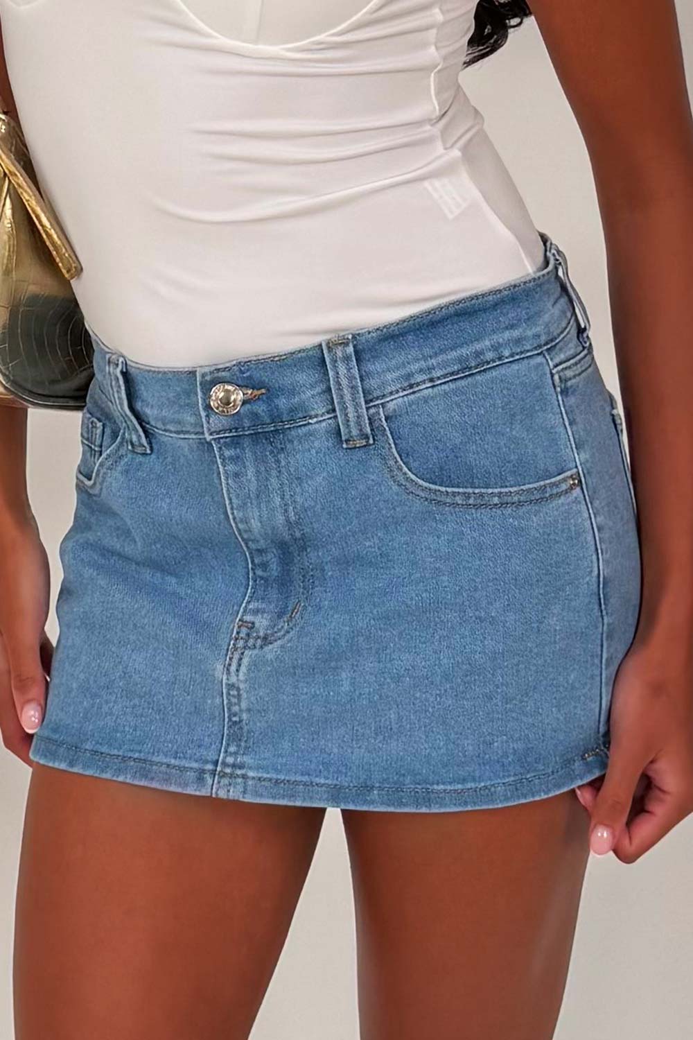 mini denim skort summer holiday festival outfit styledup whitefox uk