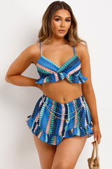 frill hem shorts and bikini two piece set summer holiday clothes womens