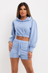shorts and puff sleeve crop hoodie