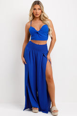 womens wide leg trousers and top two piece co ord set