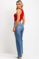 red halter neck gold buckle bodysuit top going out christmas party outfit 