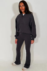 zara womens bomber sweatshirt with zip and straight flare joggers red tracksuit set