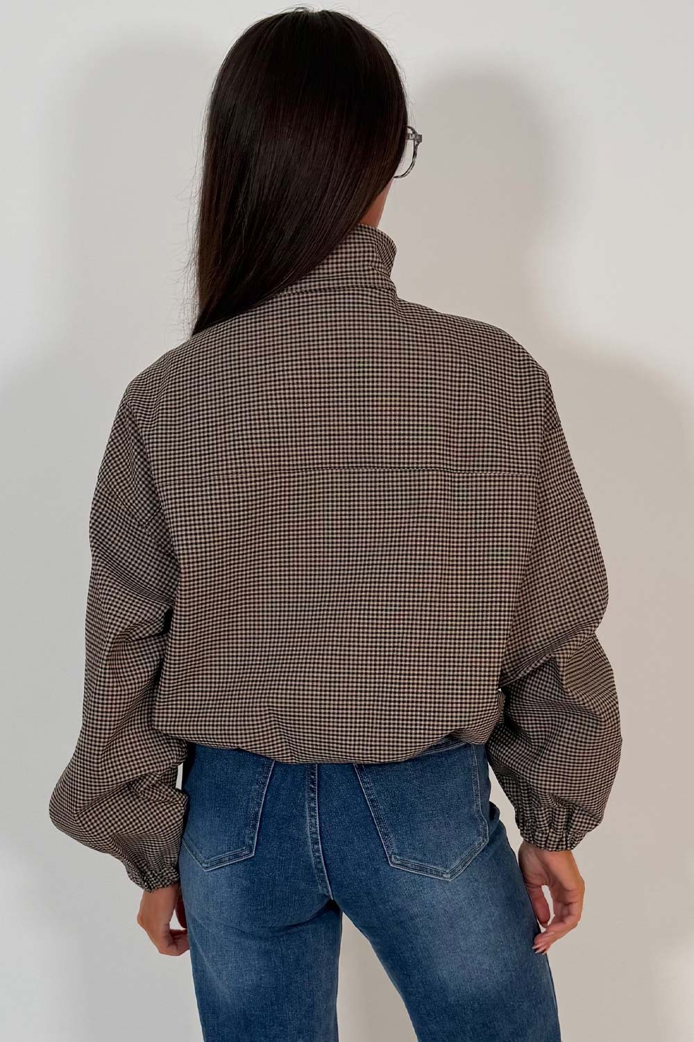 womens oversized check bomber jacket styledup uk