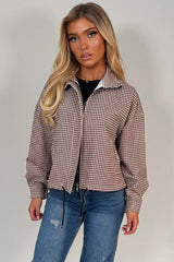 womens checked jacket with long sleeves drawstring hem styledup uk