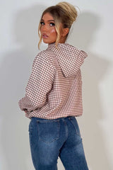womens checked jacket with hood long sleeves drawstring hem styledup uk