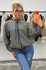womens checked jacket with hood long sleeves drawstring hem styledup uk