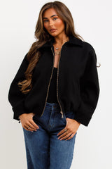 womens bomber jacket with collar black zara uk
