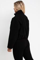 womens black soft bomber jacket with high collar funnel neck styledup uk