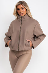 taupe bomber jacket with funnel neck zara uk womens 