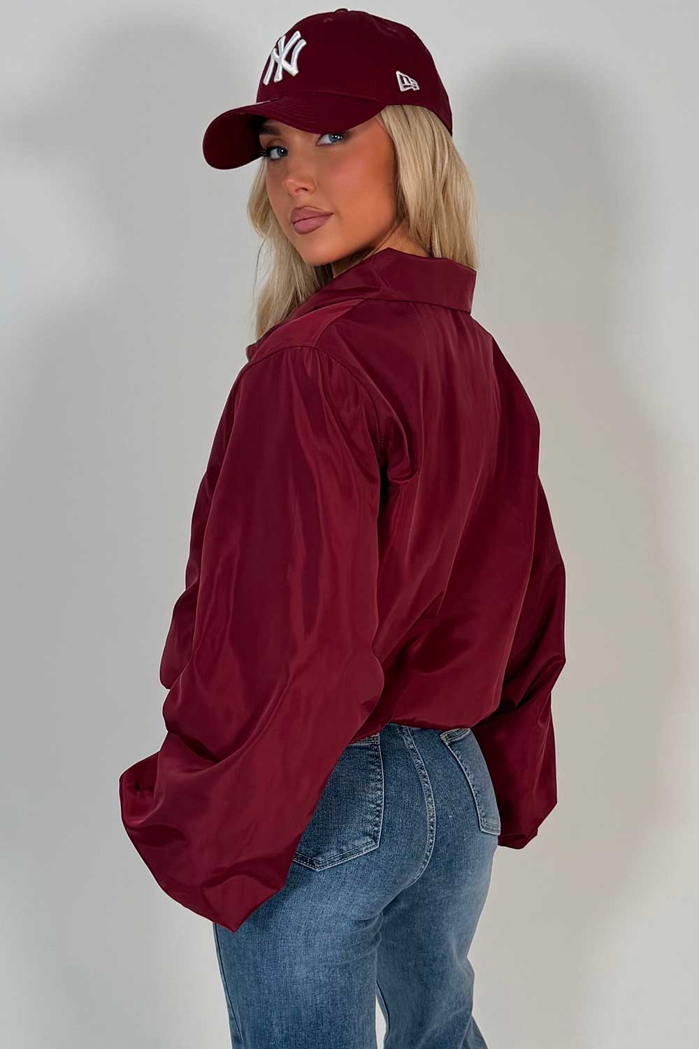 womens long sleeve jacket burgundy wind breaker zara uk sale 