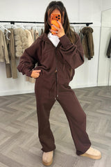 womens oversized zip through hoodie and joggers two piece tracksuit set brown styledup zara womens uk