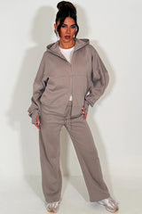 zara womens zip up hoodie and wide leg joggers tracksuit lounge set dove grey styledup 