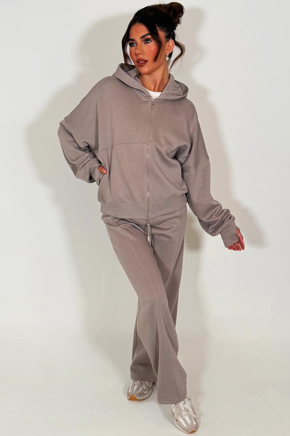 womens zip up oversized hoodie and wide leg jogger two piece co ord lounge set styledup zara uk 