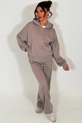 womens zip up oversized hoodie and wide leg jogger two piece co ord lounge set styledup zara uk 