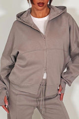 zara womens oversized double zip hoodie and wide leg joggers tracksuit casual lounge set for everyday wear dove grey 