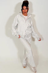 zara womens oversized double zip hoodie and wide leg joggers tracksuit casual lounge set for everyday wear grey marl
