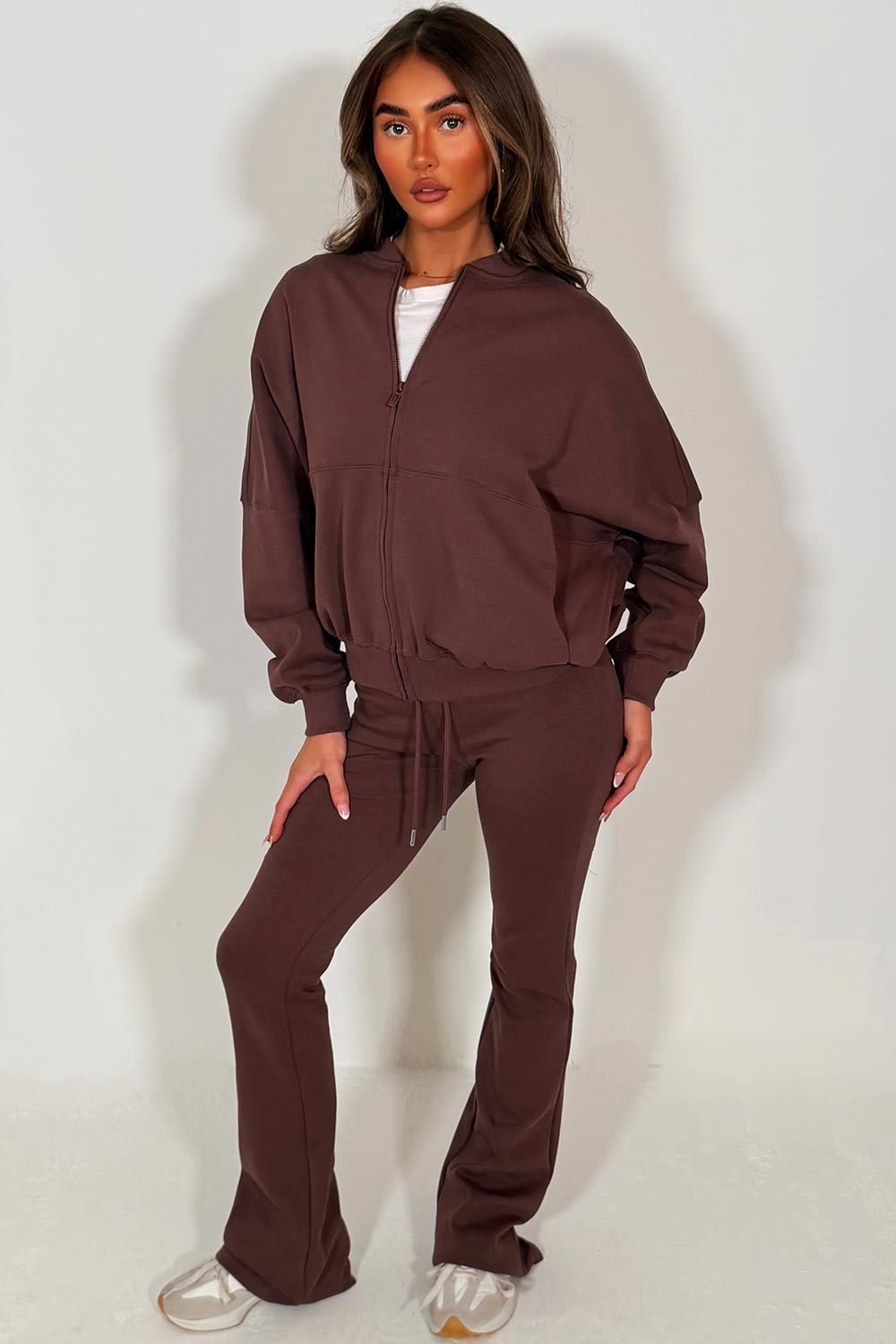 bell bottom flared tracksuit brown styledup fashion