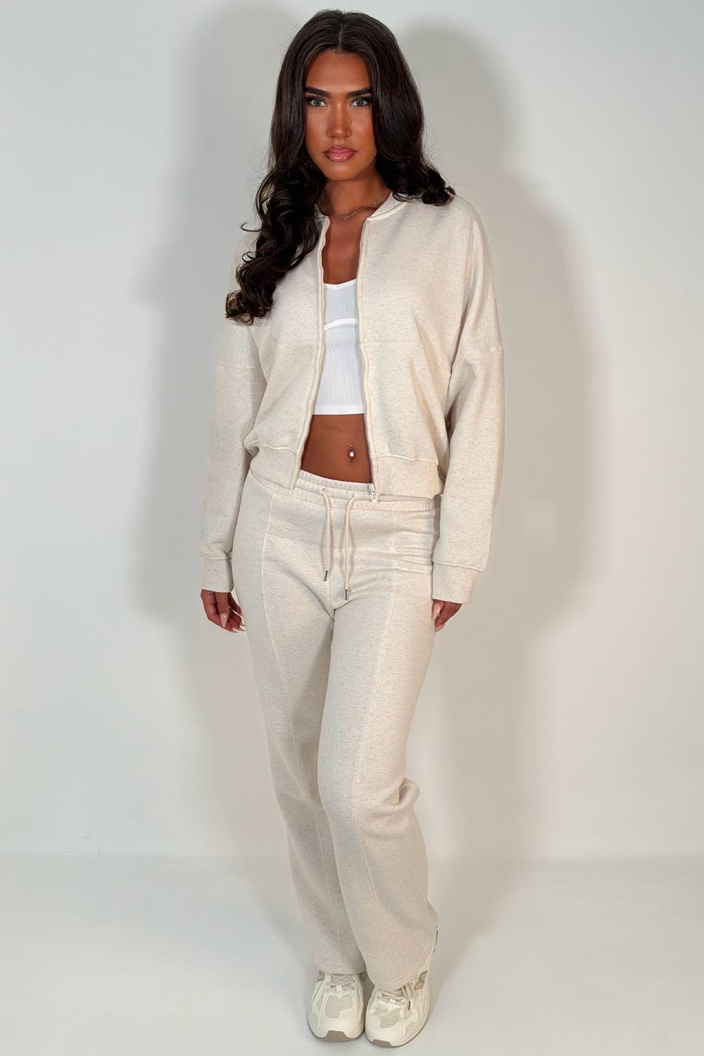 womens zara bomber sweatshirt and straight leg joggers loungewear set uk