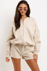 womens short tracksuit bomber jacket and shorts two piece set