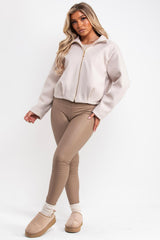 womens high collar funnel neck long sleeve soft bomber jacket styledup uk