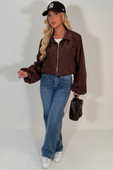 womens funnel neck brown festival jacket light weight 