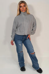 womens black white checked jacket with drawstring hem styledup uk