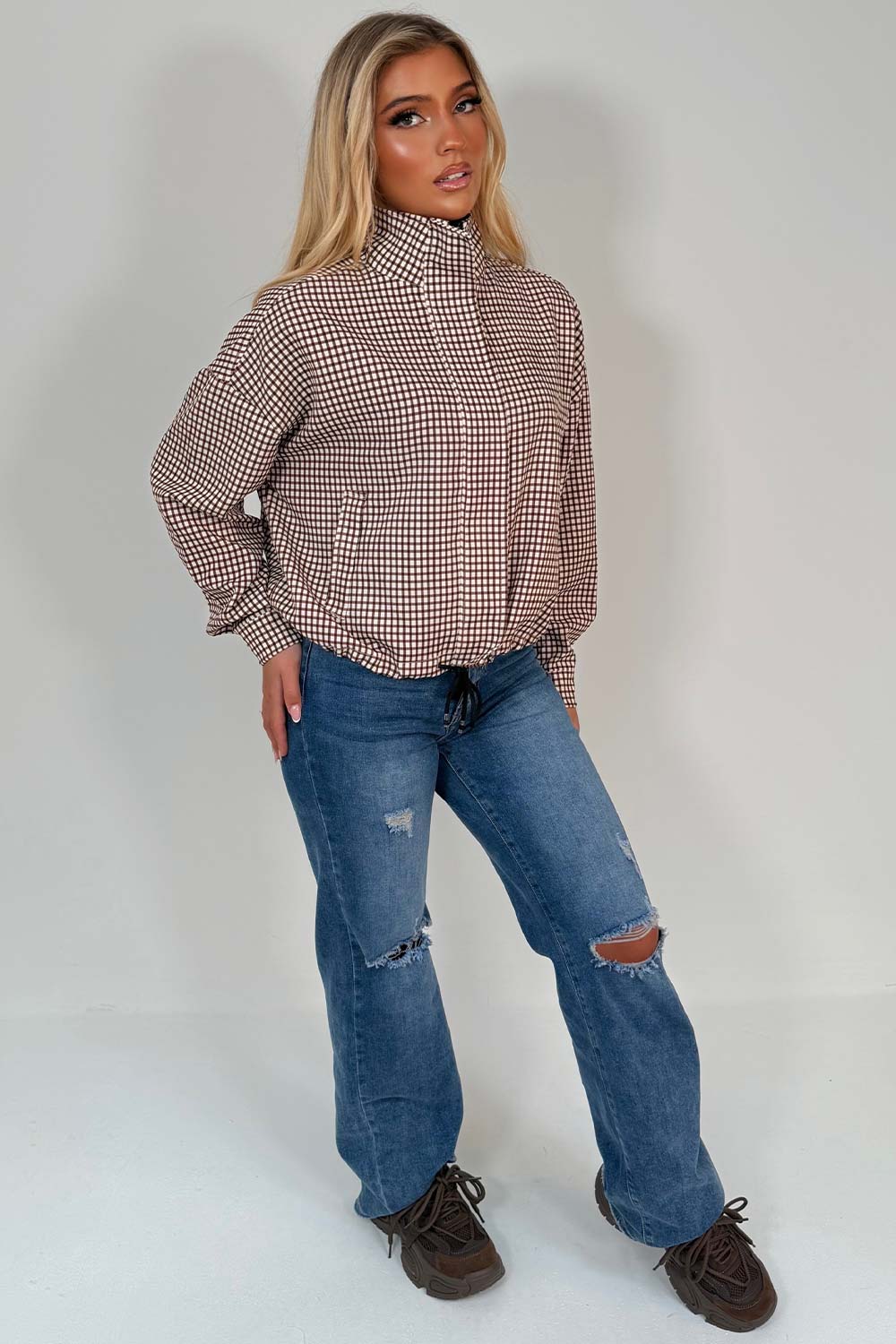 womens windbreaker jacket check print stradivarius uk