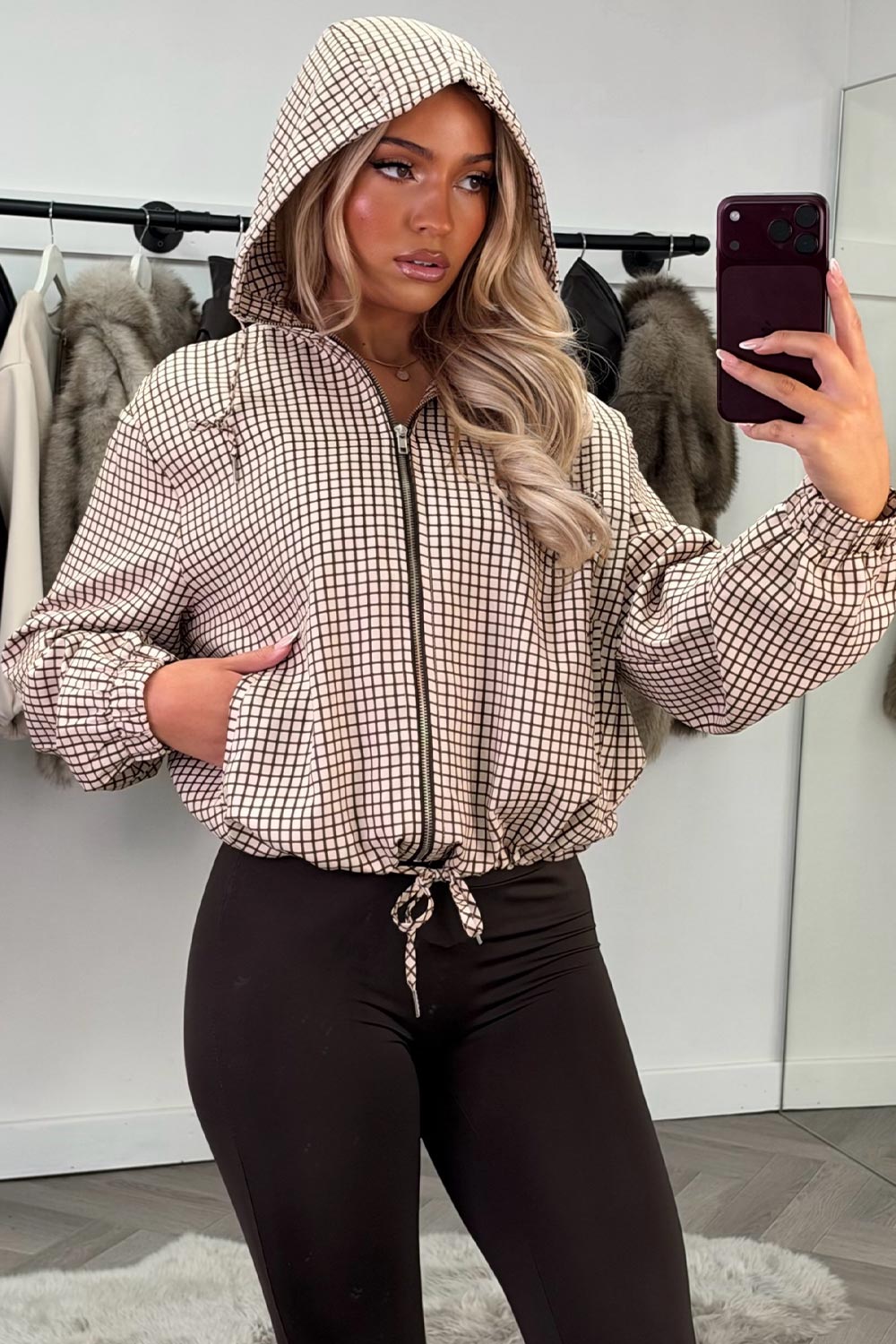 womens checked hooded jacket festival windbreaker styledup uk