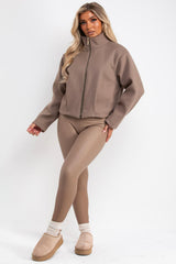 zara womens funnel neck taupe bomber jacket styledup uk
