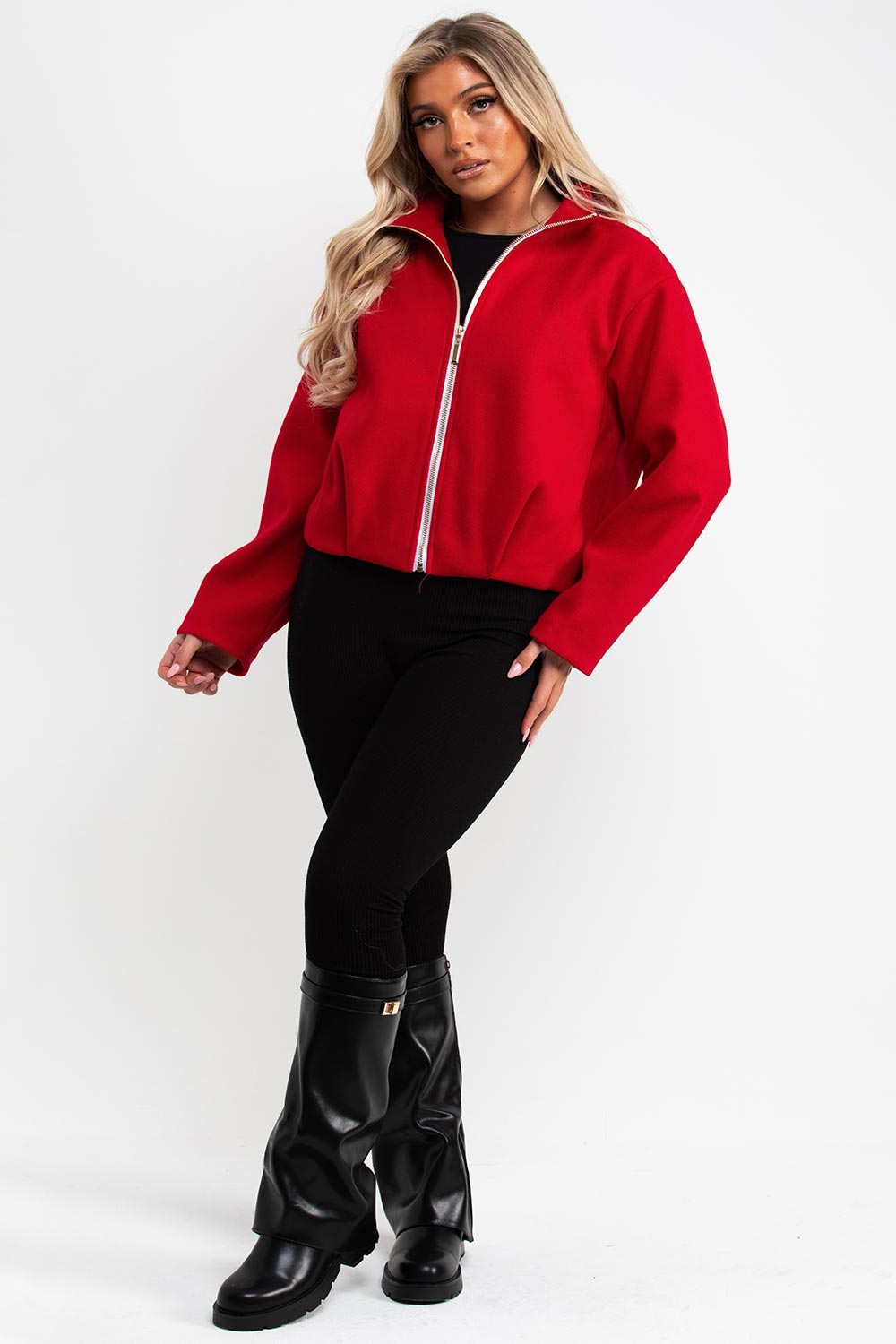 high neck red bomber jacket zara womens uk