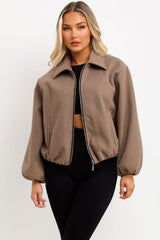 zara womens taupe puffed bomber jacket styledup