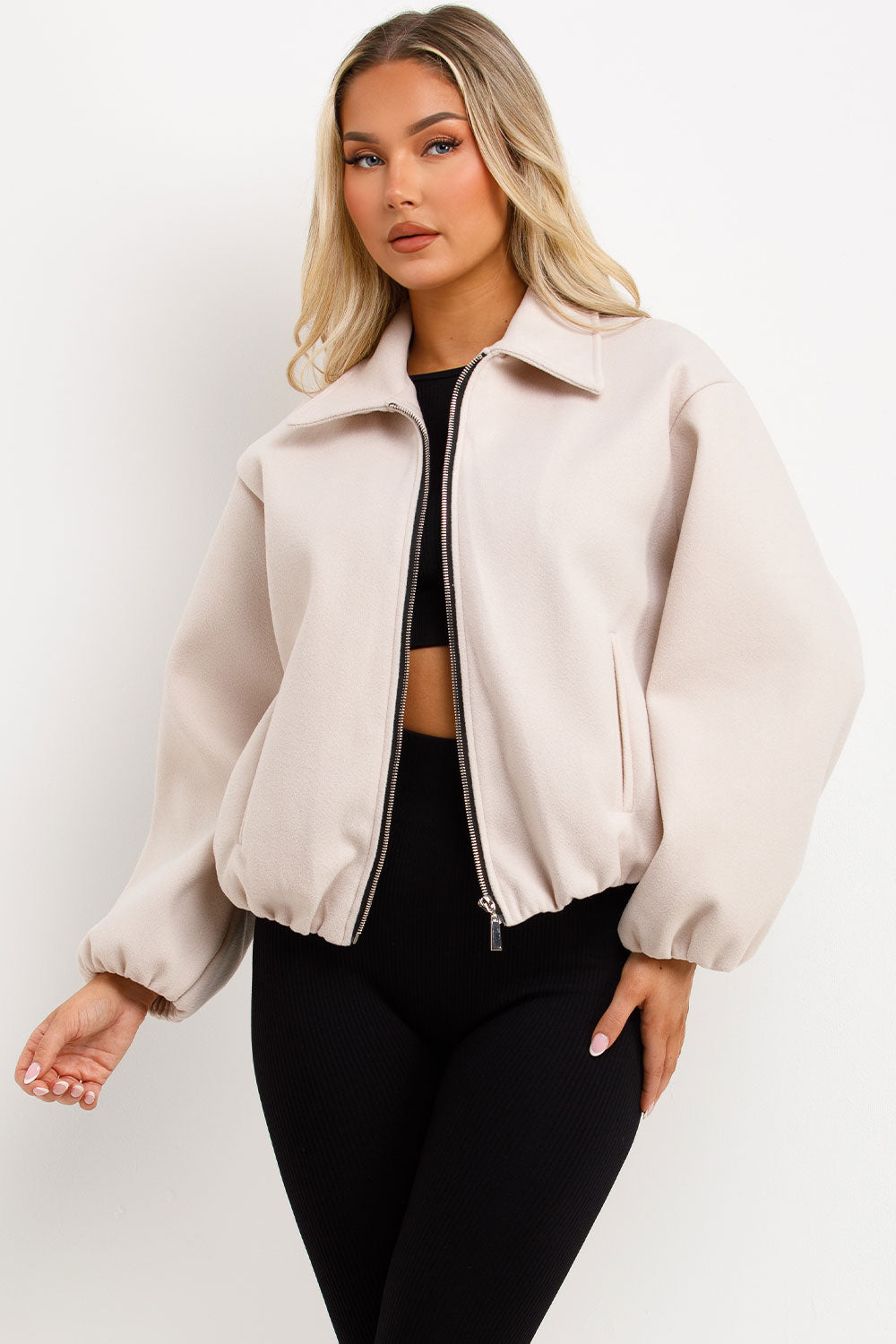 puffed bomber jacket with front pockets womens uk