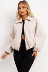 puffed bomber jacket with front pockets womens uk