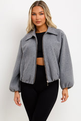 puffed bomber jacket with front pockets womens uk