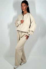 womens bomber sweatshirt with zip ribbed vest top and straight leg joggers tracksuit set three piece loungewear co ord